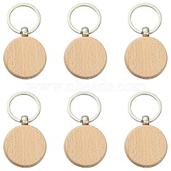1 Set 20 pcs Stainless Steel Wooden Beech Keychains, Flat Round, Platinum, BurlyWood, 7.5x4x0.7cm(ST-CJ0028-09)