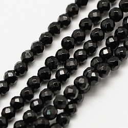 Natural Black Spinel Bead Strands, Faceted Round, 3mm, Hole: 0.8mm, about 136pcs/strand, 16 inch(G-A129-3mm-34)