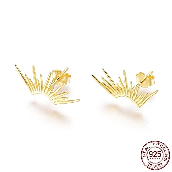 925 Sterling Silver Stud Earrings, with S925 Stamp, with Ear Nuts, Golden, 18.5x8.7mm, Pin: 0.6mm