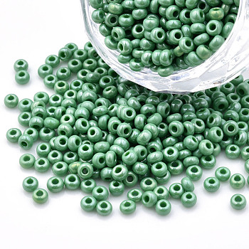 8/0 Czech Opaque Glass Seed Beads, Lustered, Round, Medium Sea Green, 3x2mm, Hole: 1mm, about 500g/bag