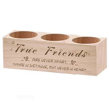 3 Hole Wood Candle Holders, Rectangle with Word True Friend Are Never Apart, Word, 5.5x15x4.5cm