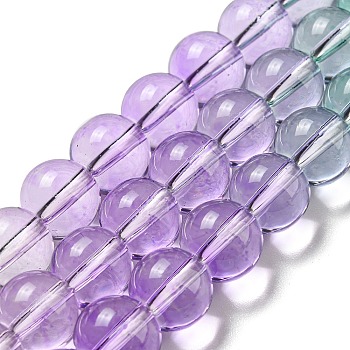 Dyed & Heated Synthetic Quartz Beads Strands, Gradient Color Round Beads, Lilac, 10mm, Hole: 1mm, about 41~42pcs/strand, 14.76''~15.16''(37.5~38.5cm)