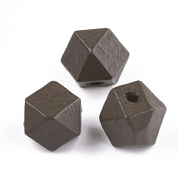 Painted Natural Wood Beads, Polyhedron, Coconut Brown, 13x13x10~10.5mm, Hole: 2.5mm