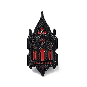 Gothic Zinc Alloy Enamel Pin Brooch, for Backpack Clothes, Building, 35x17.5x1.5mm