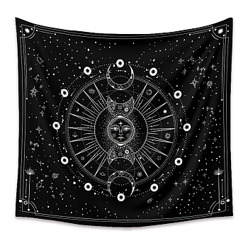 Polyester Tapestry Wall Hanging, Sun and Moon Psychedelic Wall Tapestry with Art Chakra Home Decorations for Bedroom Dorm Decor, Rectangle, Black, 1300x1500mm