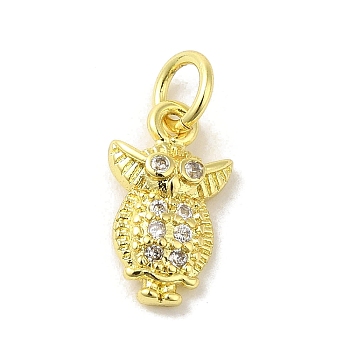 Brass Micro Pave Cubic Zirconia Charms, Real 18K Gold Plated, Owl Charms, Clear, 12.5x7.5x2.5mm, Hole: 3mm