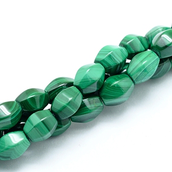 Natural Malachite Beads Strands, Hexagon Rice, 8x6~7x6~7mm, Hole: 0.8mm, about 50pcs/strand, 15.75 inch(40cm)