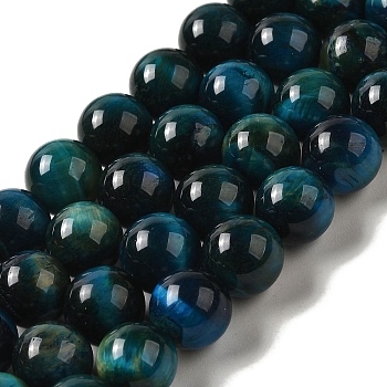 Dyed Natural Tiger Eye Beads Strands, Round, Cadet Blue, 10mm, Hole: 1.4mm, about 38pcs/strand, 15.04 inch(38.2cm)