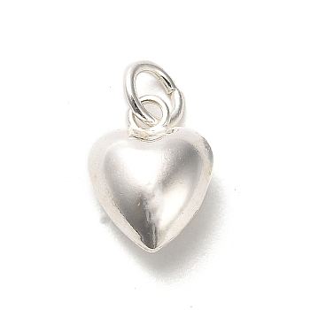 925 Sterling Silver Pendants, Heart Charms with Jump Rings, Silver, 10x8x5mm, Hole: 3mm