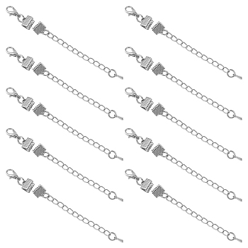 10 Sets Iron Chain Extender, with Ribbon Ends & Alloy Lobster Claw Clasps & Teardrop Charms, Platinum, 33mm