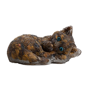 Resin Cat Display Decoration, with Natural Tiger Eye Chips inside Statues for Home Office Decorations, 81.5x54.7x39.9mm