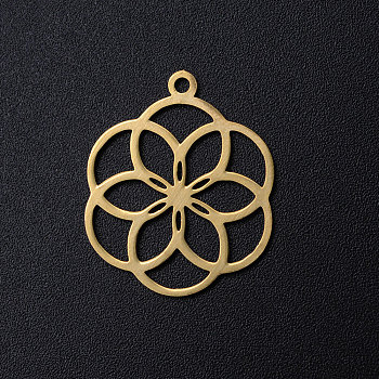 201 Stainless Steel Filigree Charms, Seed of Life/Sacred Geometry, Golden, 22.5x18.5x1mm, Hole: 1.5mm