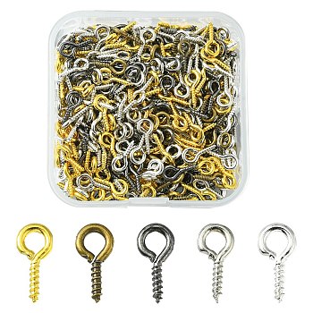 500Pcs Iron Screw Eye Pin Peg Bails, For Half Drilled Beads, Mixed Color, 10x5x1.2mm, Hole: 2.8mm