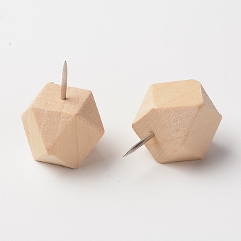 Wooden Map Pins, Drawing Push Pins, Octagon Head Thumbtack, with Stainless Steel Pin, BurlyWood, 24.5x14.5mm, Pin: 1mm