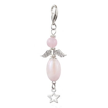 Acrylic Pendant Decorations, with Alloy Findings, Angel, Lavender, 72.5mm