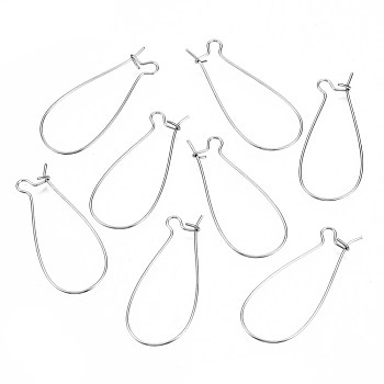 304 Stainless Steel Hoop Earring Findings, Kidney Ear Wire, Rings, Stainless Steel Color, 39x16x0.6mm, Pin: 0.6mm