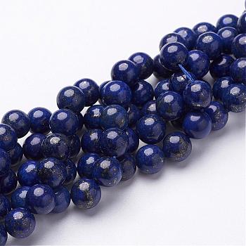 Dyed Grade A Natural Lapis Lazuli Beads Strands, Round, about 8mm in diameter, hole: 1mm, about 48pcs/strand, 15.5 inch