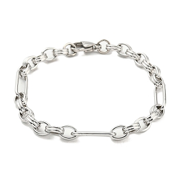 304 Stainless Steel Figaro Chain Bracelet, Stainless Steel Color, 8 inch(20.4cm)