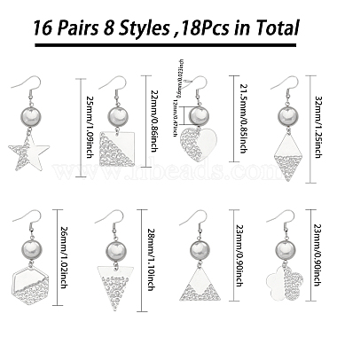 16 paires 8 styles de boucles d'oreilles pendantes en forme de dôme en verre vierge(EJEW-AB00007)-2