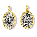 Brass Micro Pave Clear Cubic Zirconia Pendants, Ion Plating(IP), Oval with Virgin Mary Charms, Hand Polished, Real 18K Gold Plated, 29x17mm, Hole: 5.3mm(CU-OY001-93G)