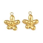 304 Stainless Steel Pendants, Ion Plating(IP), Flower Charm, Real 18K Gold Plated, 16.5x14x3.5mm, Hole: 1.8mm(STAS-I342-03G)