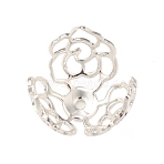 Brass Bead Caps, 3-Petal Flower, Silver, 16x11.5mm, Hole: 1.4mm(KK-P228-02S)