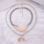 Resin Horn & Zinc Alloy Coin & Plastic Pearl Pendant Double Layer Necklaces for Women, Platinum & Golden, 18.11~27.56 inch(46~70cm), 2pcs/set(FS-WGDE545-02)