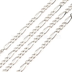 Anti-Tarnish Rhodium Plated 925 Sterling Silver Figaro Chains, Soldered, Platinum, Link: 5.5x2x0.5mm and 2.5x2x0.5mm(STER-F052-03P)