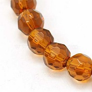 Faceted Glass Round Beads Strands, Brown, about 6mm in diameter, hole: 1mm, about 50pcs/strand, 13 inch/Strands(X-GF6mmC45)