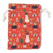 Christmas Theme Cloth Printed Storage Bags, Drawstring Bags, Rectangle, Red, 14x10x0.4cm(ABAG-F010-02A-01)
