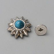 Zinc Alloy Buttons, with Synthetic Turquoise and Iron Screws, for Purse, Bags, Leather Crafts Decoration, Chrysanthemum, Deep Sky Blue, 13x6mm, Hole: 2.5mm(BUTT-WH0028-38A)