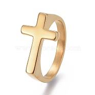 304 Stainless Steel Finger Rings, Cross, Golden, Size 7~12, 17~22mm(RJEW-O032-12G)