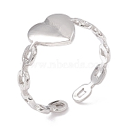 304 Stainless Steel Heart Open Cuff Rings for Women, Stainless Steel Color, Inner Diameter: 17mm(RJEW-G275-09P)