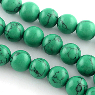 Synthetical Turquoise Gemstone Round Bead Strands, Dyed, Medium Sea Green, 6mm, Hole: 1mm, about 65pcs/strand, 15 inch(TURQ-R035-6mm-02)