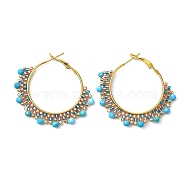 Boho Faceted Natural Magnesite(Dyed) & Glass Hoop Earrings for Women, Golden, 44x3.5mm(EJEW-MZ00156)