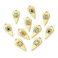 Ion Plating(IP) 316 Stainless Steel Triangle Pendants, Natural & Synthetic Mixed Gemstone Eye Charms, Real 24K Gold Plated, 22.5x11x3mm, Hole: 1.8mm(STAS-K258-30G)