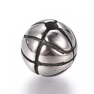 316 Surgical Stainless Steel Beads, Polished, Round, Basketball, Antique Silver, 9.5mm, Hole: 2mm(STAS-G214-11AS)