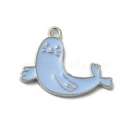 Winter Theme Alloy Enamel Pendants, Platinum, Sea Dog, 18.5x24x1.7mm, Hole: 1.8mm(ENAM-M002-05A-P)