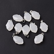 Natural White Jade Pendants, Hamsa Hand Charms, with Platinum Plated Alloy Snap on Bails, 24~24.5x15x7mm, Hole: 5.5x3mm(G-B041-03P-13)