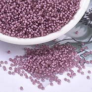 MIYUKI Round Rocailles Beads, Japanese Seed Beads, 11/0, (RR1931) Semi-Frosted Light Raspberry Lined Crystal, 2x1.3mm, Hole: 0.8mm, about 5500pcs/50g(SEED-X0054-RR1931)