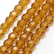 Glass Beads Strands, Faceted, Round, Goldenrod, 6mm, Hole: 1.2mm, about 88~91pcs/strand, 19.49 inch~20.08 inch(49.5~51cm)(EGLA-J042-6mm-04)