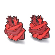 Creative Zinc Alloy Brooches, Enamel Lapel Pin, with Iron Butterfly Clutches or Rubber Clutches, Electrophoresis Black Color, Anatomical Heart Shape, Red, 30x20mm, Pin: 1mm(JEWB-Q031-001)