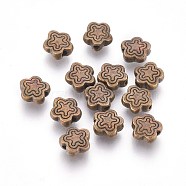 Tibetan Style Alloy Beads, Lead Free & Nickel Free & Cadmium Free, Antique Bronze Color, Flower, Great for Mother's Day Gifts making, about 7mm long, 7mm wide, 2.5mm thick, hole: 1.5mm(MLF10690Y-NF)