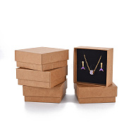 Cardboard Jewelry Set Box, for Ring, Earring, Necklace, with Sponge Inside, Square, Tan, 7.6x7.6x3.2cm, Inner Size: 6.9x6.9cm, 
Without Lid Box: 7.2x7.2x3.1cm(CBOX-S018-10A)