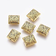 Tibetan Style Alloy Beads, Cadmium Free & Lead Free, Rectangle, Antique Golden, Size: about: 10mm long, 9mm wide, 4mm thick, hole: 1mm(X-TIBEB-ZN29282-G-LF)