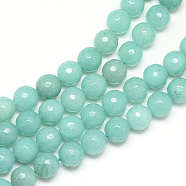 Natural White Jade Bead Strands, Dyed, Faceted, Round, Medium Aquamarine, 6mm, Hole: 1mm, about 60pcs/strand, 14.06~14.45 inch(35.7~36.7cm)(X-G-R346-6mm-17)