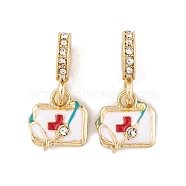 Rack Plating Alloy Crystal Rhinestone European Dangle Charms, Medicine Chest Large Hole Pendants with White Enamel, Golden, 24.5mm, Box: 12x12x3mm, Hole: 4.5mm(FIND-C055-24G)