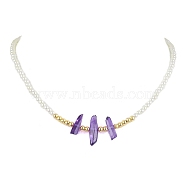 ABS Plastic Imitation Pearl Beaded Necklaces,  Natural Quartz Crystal Points Bead Necklaces, Dyed, Dark Orchid, 16.85 inch(42.8cm)(NJEW-JN04859-03)