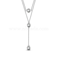 SHEGRACE Rhodium Plated 925 Sterling Silver Tiered Necklaces, with Grade AAA Cubic Zirconia and Cable Chains, Flat Round, Clear, Platinum, 14.57 inch~17.32 inch(37~44cm)(JN844A)