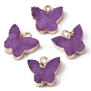 Druzy Resin Pendants, with Edge Light Gold Plated Iron Loops, Butterfly, Orchid, 14.5x16x6.5mm, Hole: 1.8mm(RESI-R428-017G)